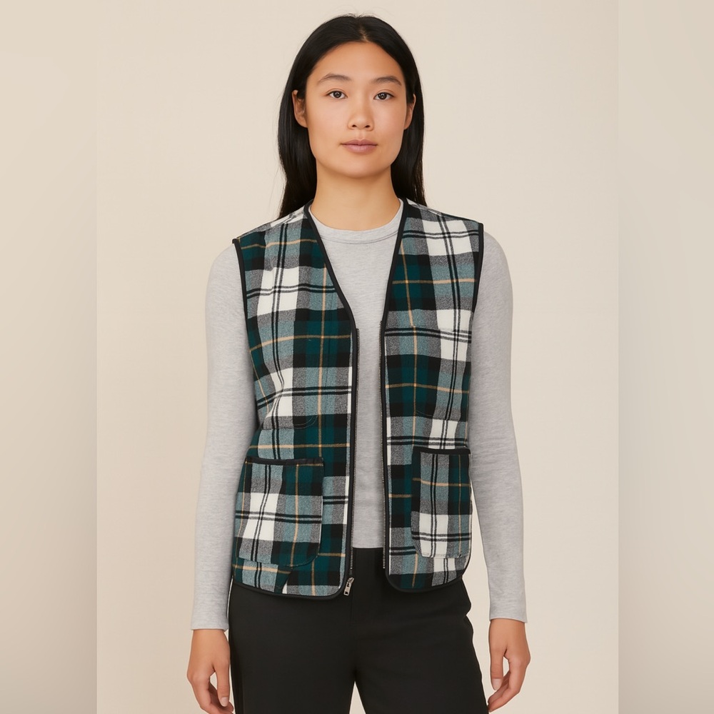 Backpacker Sportswear Vintage Plaid Green and Yellow‎ Zip-Up Vest, NWT